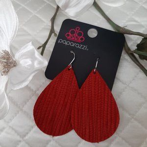 Paparazzi Red Faux Leather Earrings